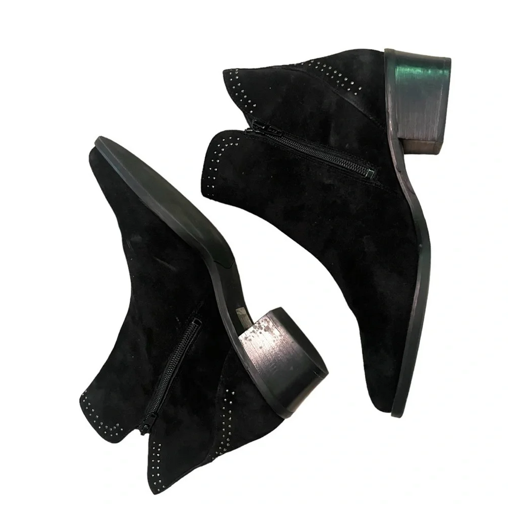 Hassia Toledo Ankle Boots Black Suede Silver Stud‎ Zip Premium Comfort Size 7W